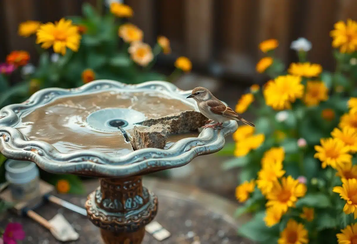 concrete birdbath